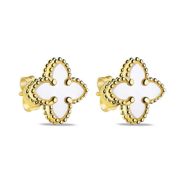 Серебряные серьги-пусеты Клевер с перламутром (арт. 7518/6649/10жп) – изображение 1