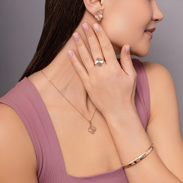 Каблучка Конюшина з червоного золота з алмазною гранню (арт. 141316а) – зображення 5