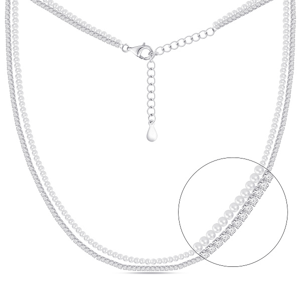 Двойное серебряное колье с жемчугом (арт. 7507/2381жб) – изображение 1