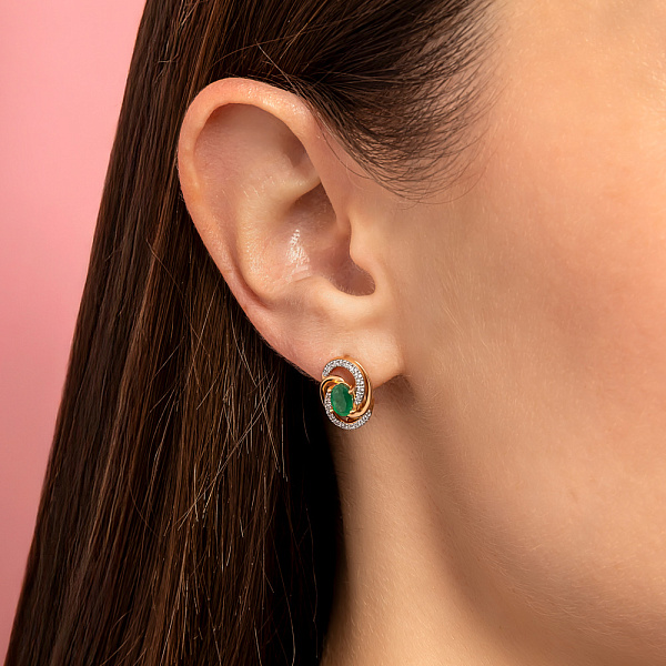 Золотые серьги с изумрудом и бриллиантами (арт. С011050и) – изображение 2