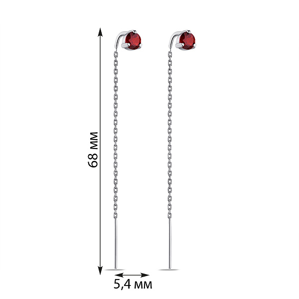 Серебряные серьги-протяжки с красным гранатом (арт. 7502/557Гсп) – изображение 2