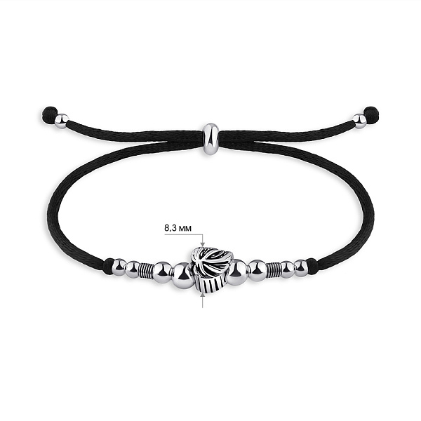 Браслет на чорній нитці зі срібними вставками (арт. 7309/4680ч) – зображення 2