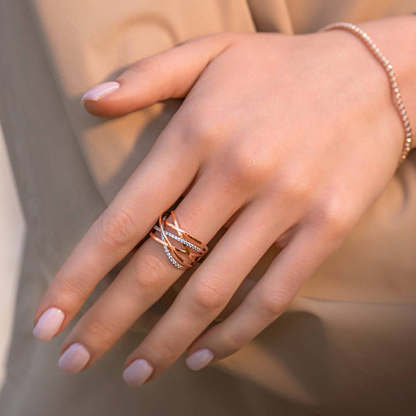 Золотое кольцо Синергия с фианитами (арт. 140520) – изображение 2