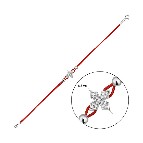 Браслет на шелковой нити с серебряными вставками и с фианитами (арт. 7309/4983к) – изображение 2