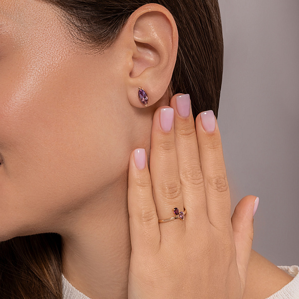 Золотое кольцо с гранатом и аметистом (арт. 141234Пгра) – изображение 3