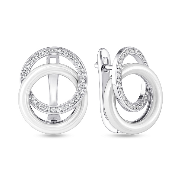 Срібні сережки з фіанітами і керамікою (арт. 7502/2068839кмб) – зображення 1