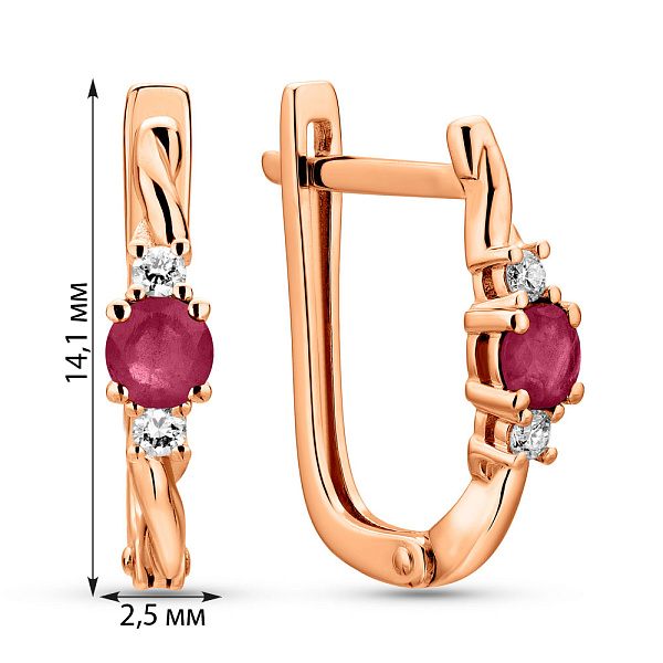 Золоті сережки з рубіном і діамантами  (арт. С011359р) – зображення 3