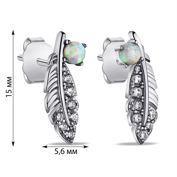 Серьги-пусеты из серебра с опалом и фианитами (арт. 7518/6809Поб) – изображение 2