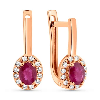 Серьги из красного золота с рубинами и бриллиантами (арт. С011785р)