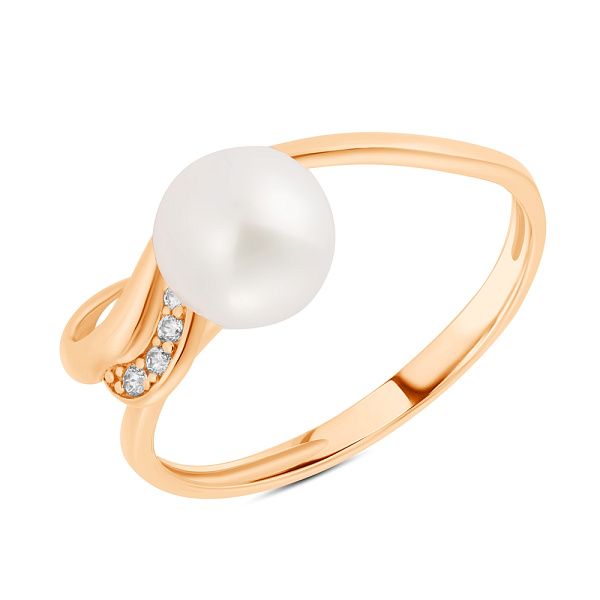 Кольцо из красного золота с жемчугом и фианитами (арт. 154680прлб) – изображение 1
