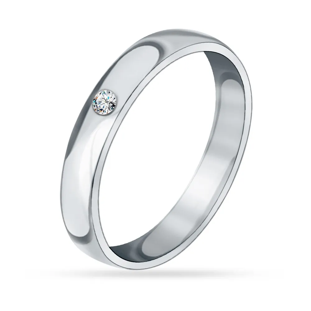 Обручальное кольцо с бриллиантом из белого золота - 0