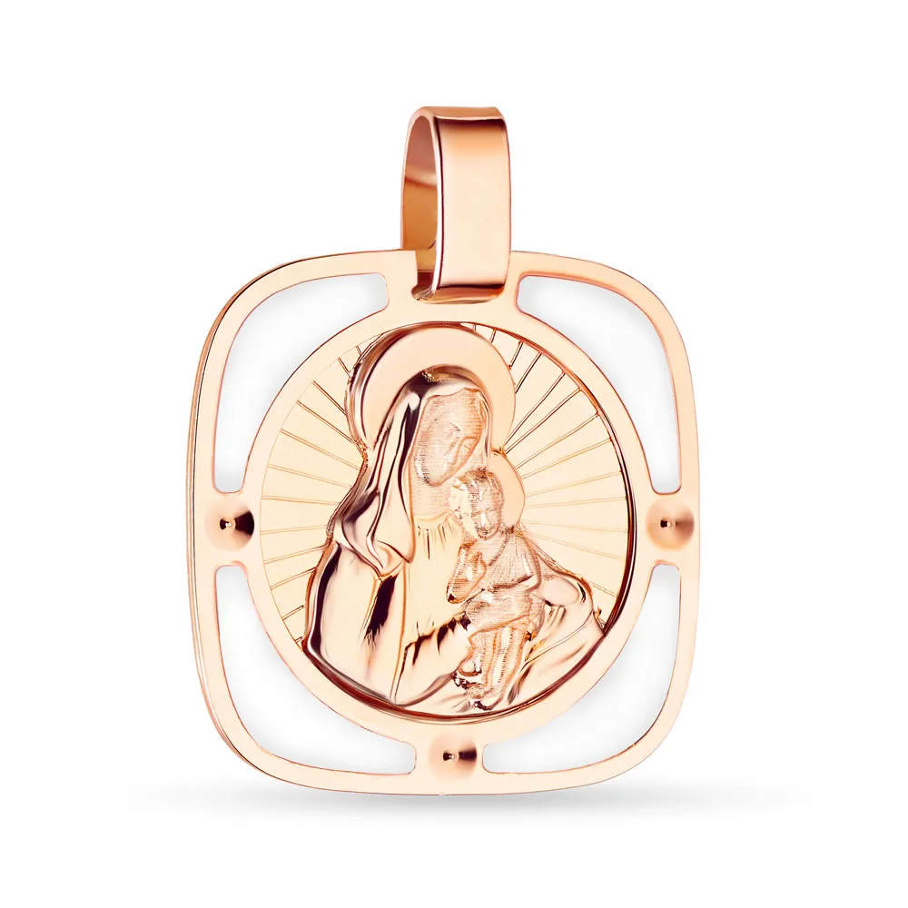 Золота ладанка «Божа Матір з немовлям» з емаллю (арт. 424205)