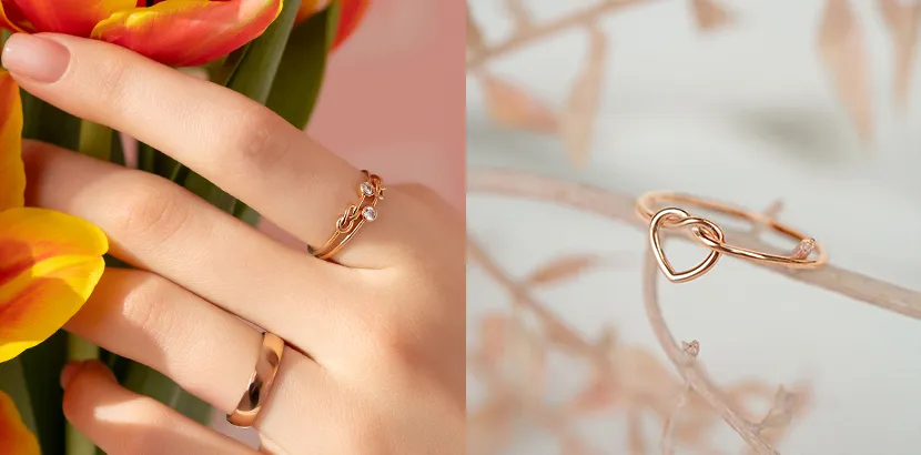 золотые кольца в подарок на день Валентина