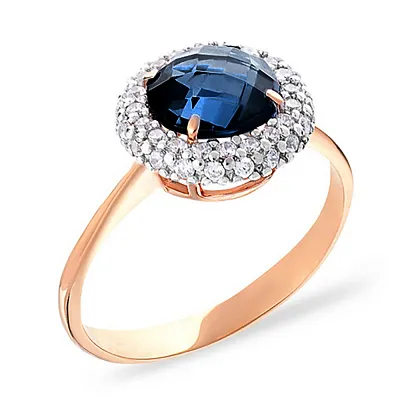 Золотое кольцо с темно-синим топазом лондон и фианитами (арт. 140477Пл)