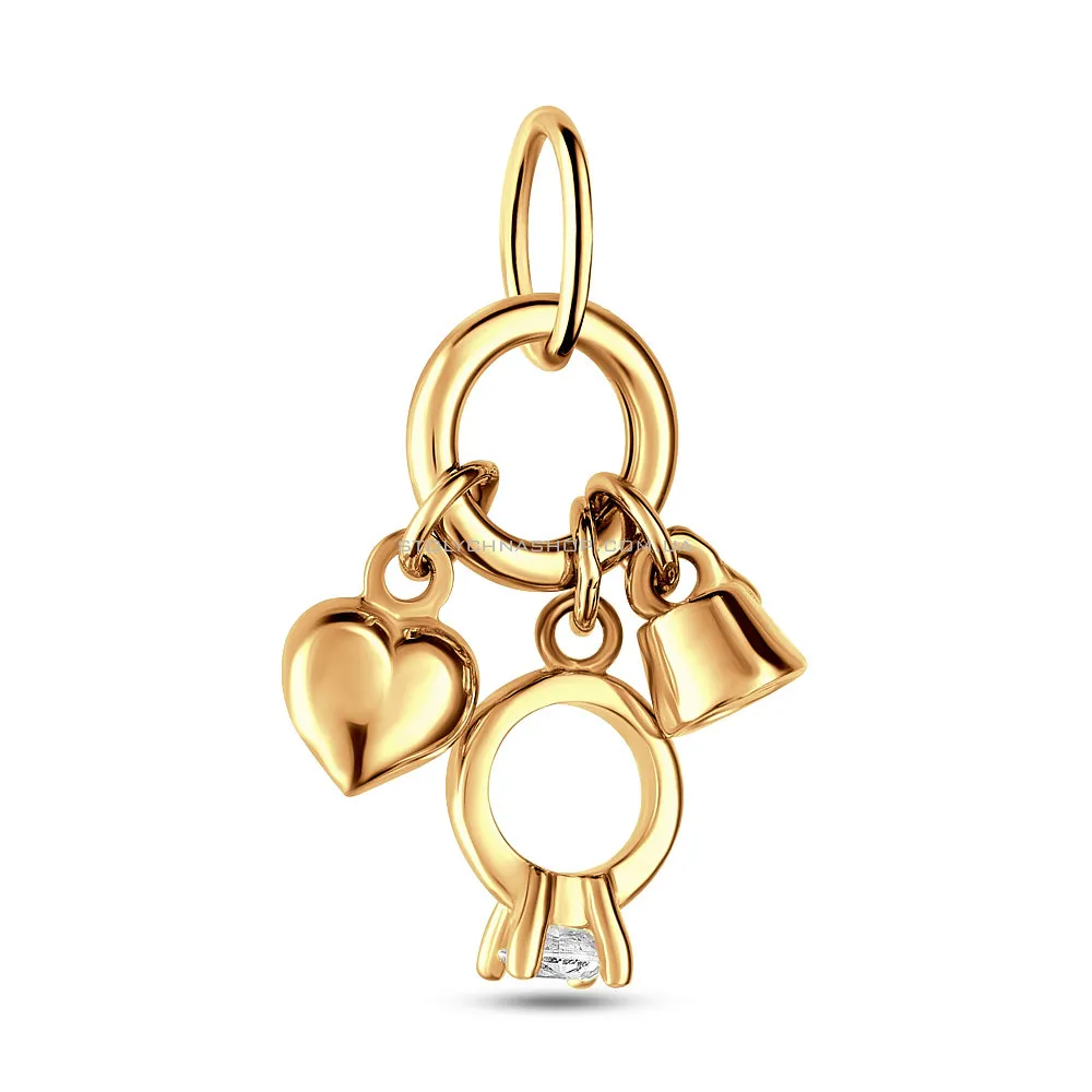 Золотая подвеска «Помолвочное кольцо» с фианитом (арт. 423541ж) - цена