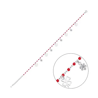 Срібний браслет з підвісками і червоною емаллю  (арт. 7509/3456ек)