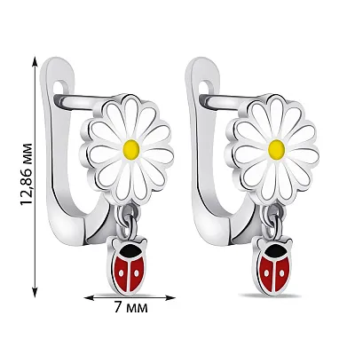 Серебряные детские серьги Ромашки с подвеской (арт. 7502/СК2/901)