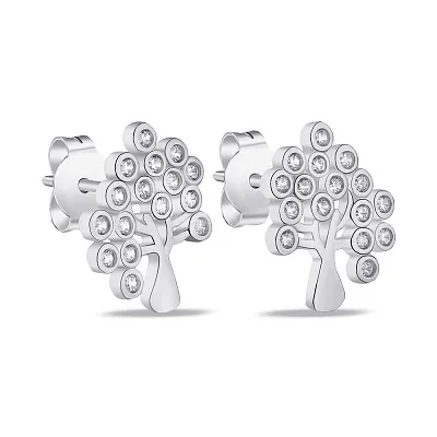 Сережки-пусети зі срібла "Дерево життя" з фіанітами (арт. 7518/6425)