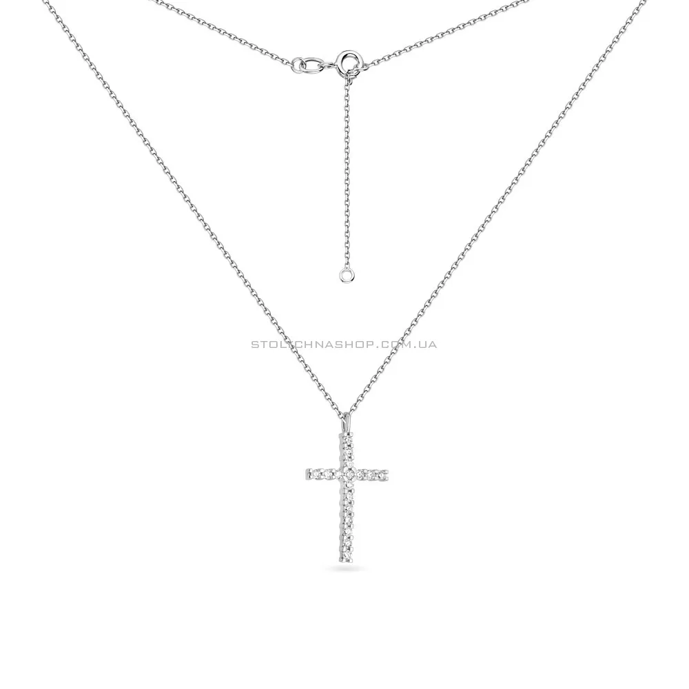 Кольє з білого золота "Хрестик" з діамантами  (арт. Ц011276020б)