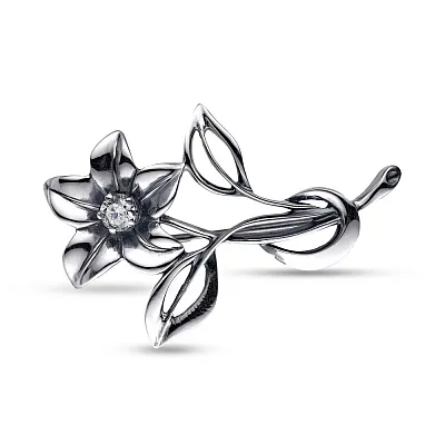 Срібна брошка «Квітка» з фіанітом (арт. 7905/6110027)