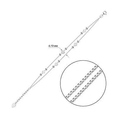 Подвійний браслет зі срібла з геометричними фігурами  (арт. 7509/2756)
