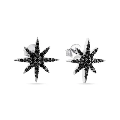 Срібні сережки пусети з чорними фіанітами  (арт. 7518/5903бч)