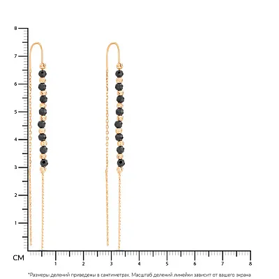 Сережки-протяжки з червоного золота з оніксом (арт. 107567о)