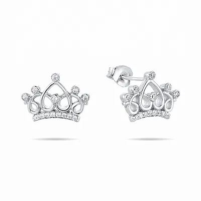 Срібні сережки пусети «Корона» з фіанітами (арт. 7518/5365)
