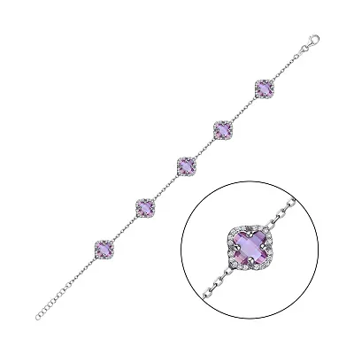 Браслет зі срібла Клевер з фіолетовими альпінітами (арт. 7509/4230аф)