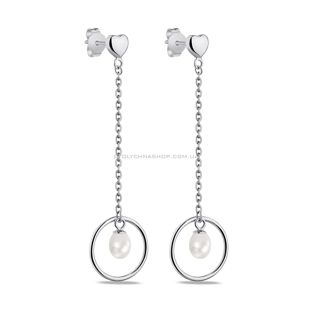 Срібні сережки-підвіски Trendy Style з перлинами  (арт. 7518/6194жб)