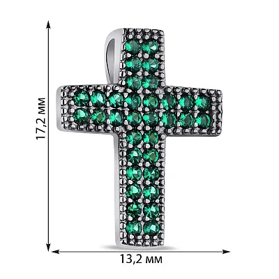 Серебряный кулон Крестик с зелеными альпинитами (арт. 7503/3940аз)