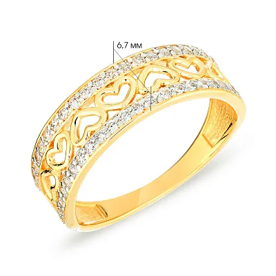 Золотое кольцо «Сердечки» с фианитами (арт. 141200ж)