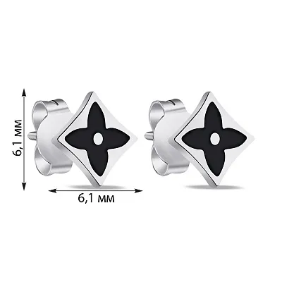 Срібні сережки-пусети з чорною емаллю  (арт. 7518/6566еч)