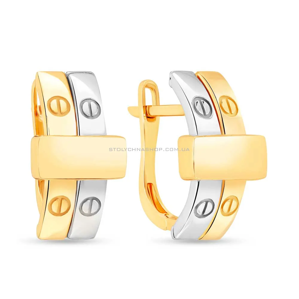 Сережки з жовтого і білого золота без каменів  (арт. 108279жб) - цена
