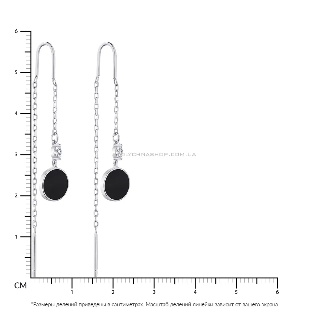 Серебряные сережки протяжки с эмалью и фианитом (арт. 7502/4306еч)