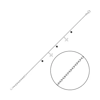 Срібний браслет з підвісками і чорними фіанітами (арт. 7509/3781ч)