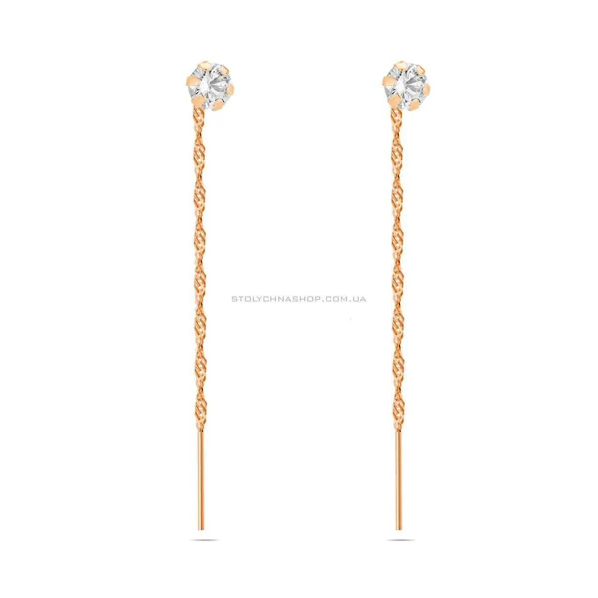 Золоті сережки-ланцюжки з фіанітами (арт. 100096)