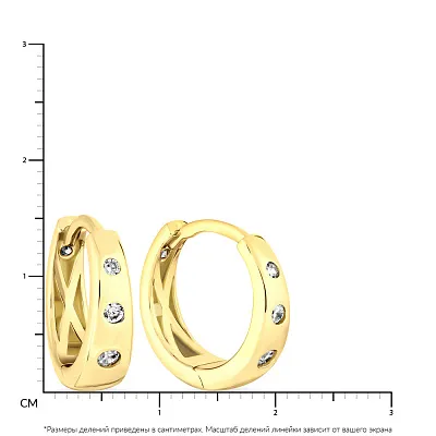 Сережки-кільця з жовтого золота з фіанітами  (арт. 107039/15ж)