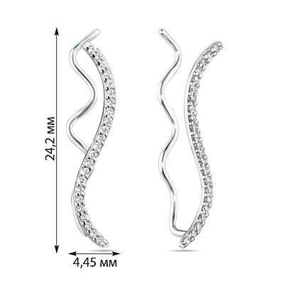 Сережки-клаймбери з білого золота з доріжкою з діамантів  (арт. С011253020б)