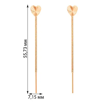 Серьги протяжки &quot;Сердце&quot; из золота (арт. 110837)