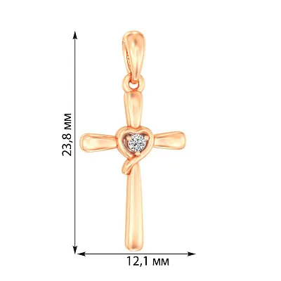 Хрестик з червоного золота з одним діамантом  (арт. П011321)
