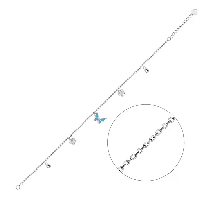 Срібний браслет на ногу «Метелики» (арт. 7509/2179нег)