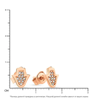 Золоті сережки-пусети "Хамса" з розсипом фіанітів  (арт. 108794)