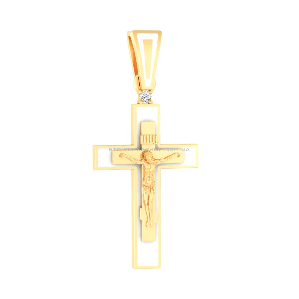 Крестик из желтого золота с белой эмалью (арт. 501091жеб)