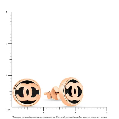 Сережки-пусети з золота з чорною емаллю (арт. 108656еч)
