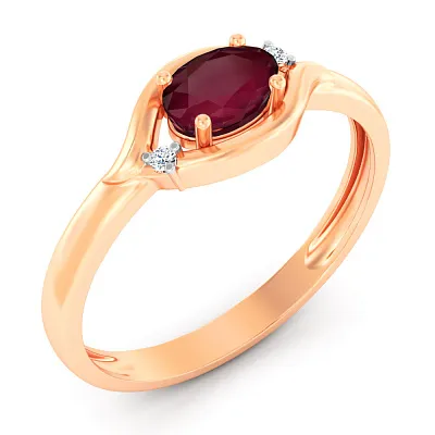 Золотое кольцо с рубином и бриллиантами (арт. К011066р)