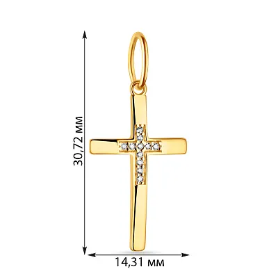 Хрестик золотий в жовтому кольорі металу з фіанітами  (арт. 424519ж)