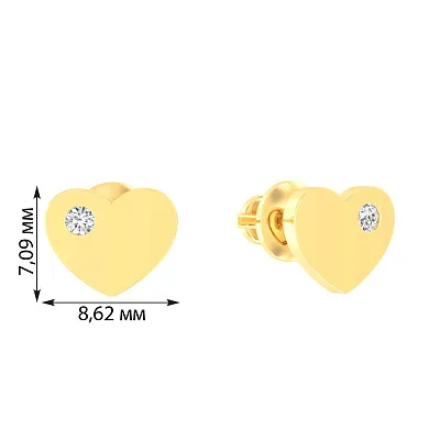 Золоті сережки пусети «Серденька» з фіанітом (арт. 110550ж)