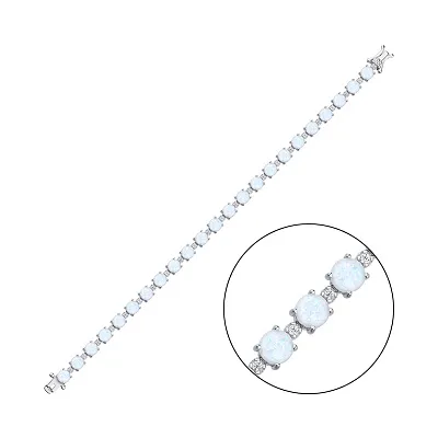 Срібний браслет з білим опалом і фіанітами (арт. 7509/4010Поб)