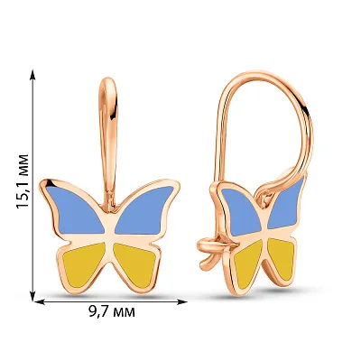 Золоті сережки з емаллю Метелики  (арт. 2109533101)